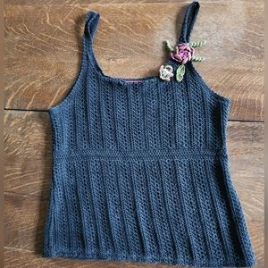 Vintage Knittsd Tank Top Pima Cotton Large Bear Threads Boho Hippie Flowers